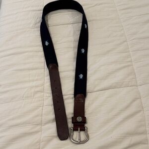 Men's Southern Tide patterned Navy and Brown Leather Belt